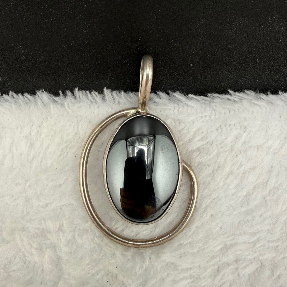 Vintage VHC Pendant Hematite Sterling Silver Modernist‎ Swirl Women OS